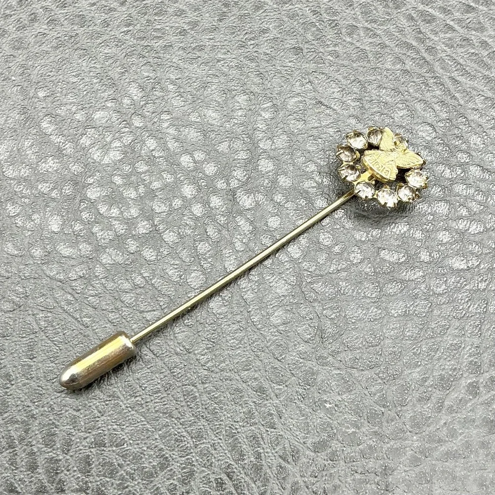 Vintage FOE Fraternal Order of Eagles Rhinestone‎ Gold Tone Stick Pin 2.5 Inch